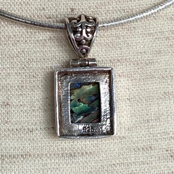 Sterling Silver Paua Abalone Pendant Necklace 16" Round Omega Chain - Picture 6 of 16